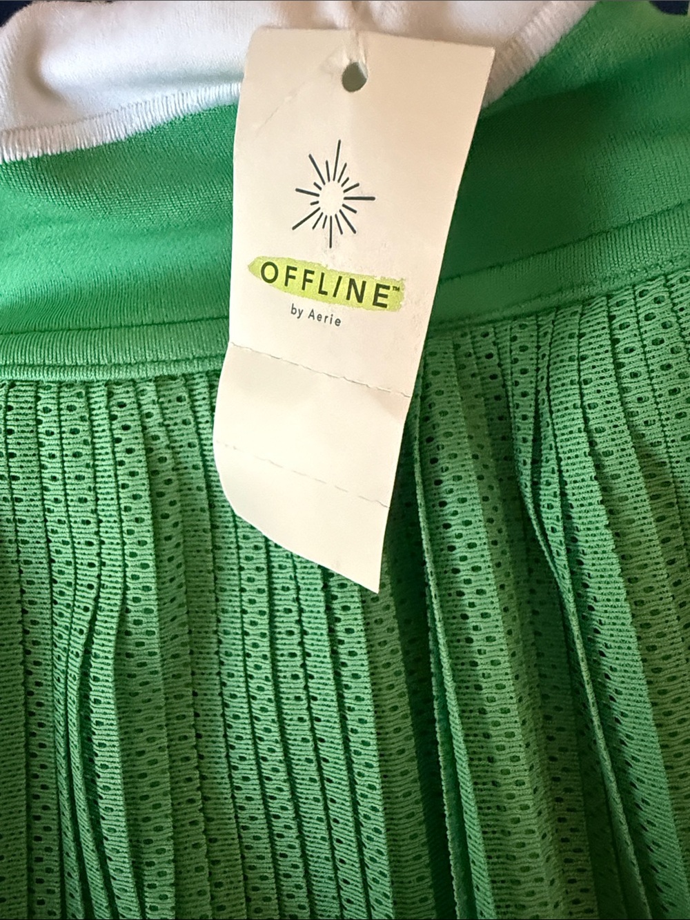 Aerie (Offline) Bright Green Tiered Pleated Mini Skirt with White Drawstring - Picture 3 of 6